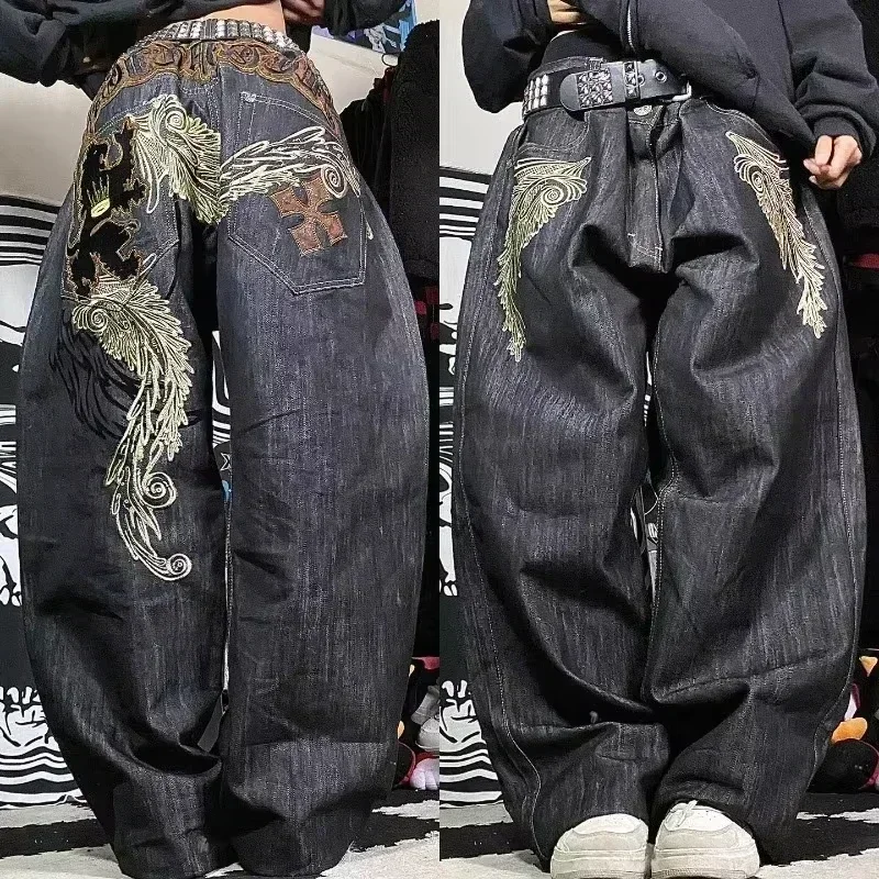 อเมริกัน Retro เย็บปักถักร้อย Oversize Baggy กางเกงยีนส์ Y2K ผู้ชายและผู้หญิงที่ขายดีที่สุดการระเบิด Harajuku Hip-Hop Casual Street Wear