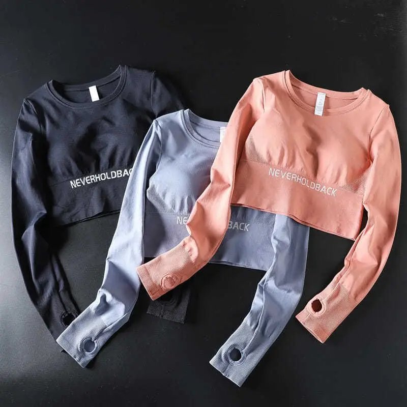 Yoga Shirts Women Basic Strethy Crop Cotton T Shirt Long Sleeve O Neck Tees Ladies Casual Tee Shirt Street Wear Top Body Tights