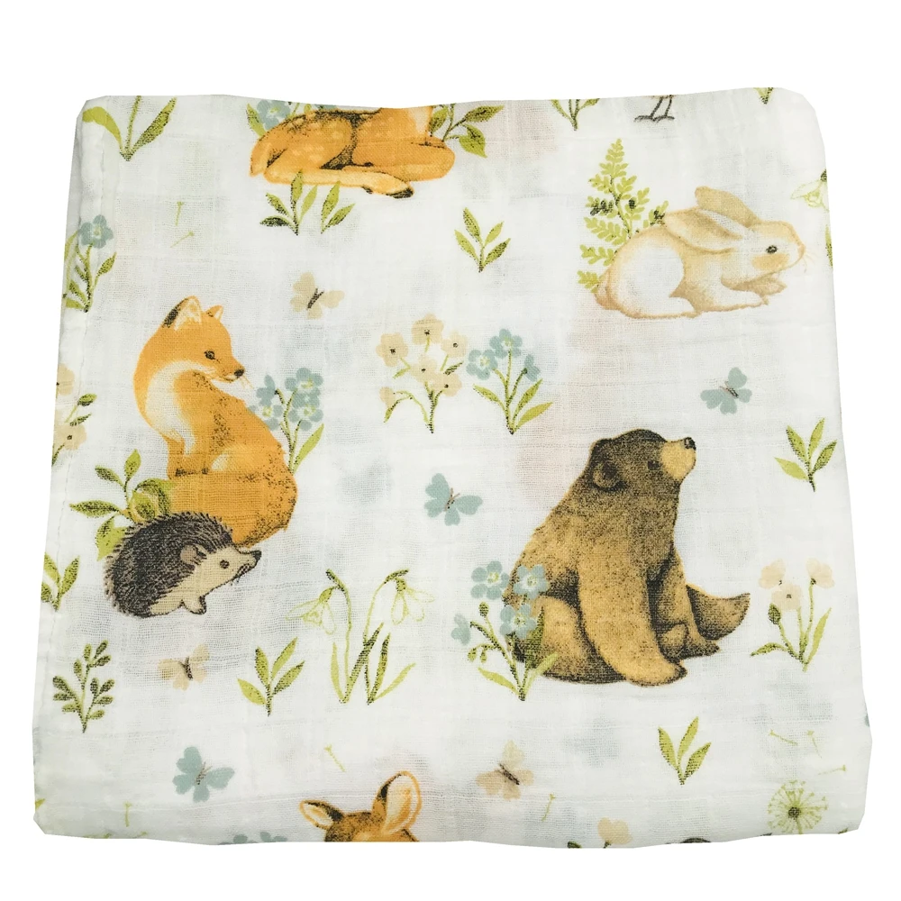Bear Fox 120x120cm Bamboo Cotton Baby Swaddles Soft Newborn Wrap Blankets Baby Muslin Swaddle Blanket Swaddle Blanket