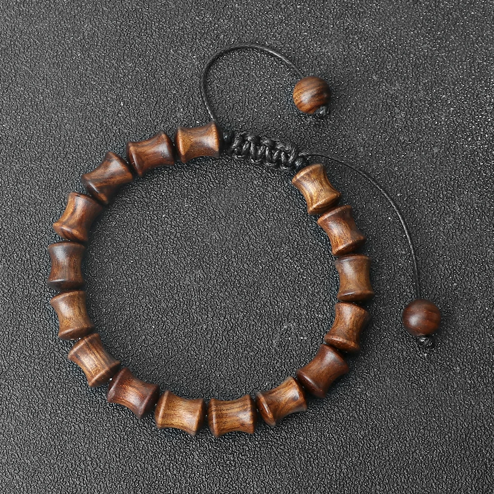 New Wooden Beaded Bracelet Women Men Vintage  Bamboo Shape Sandalwood Black Rosewood Beads Braided Bangles Friends Lucky Jewelry