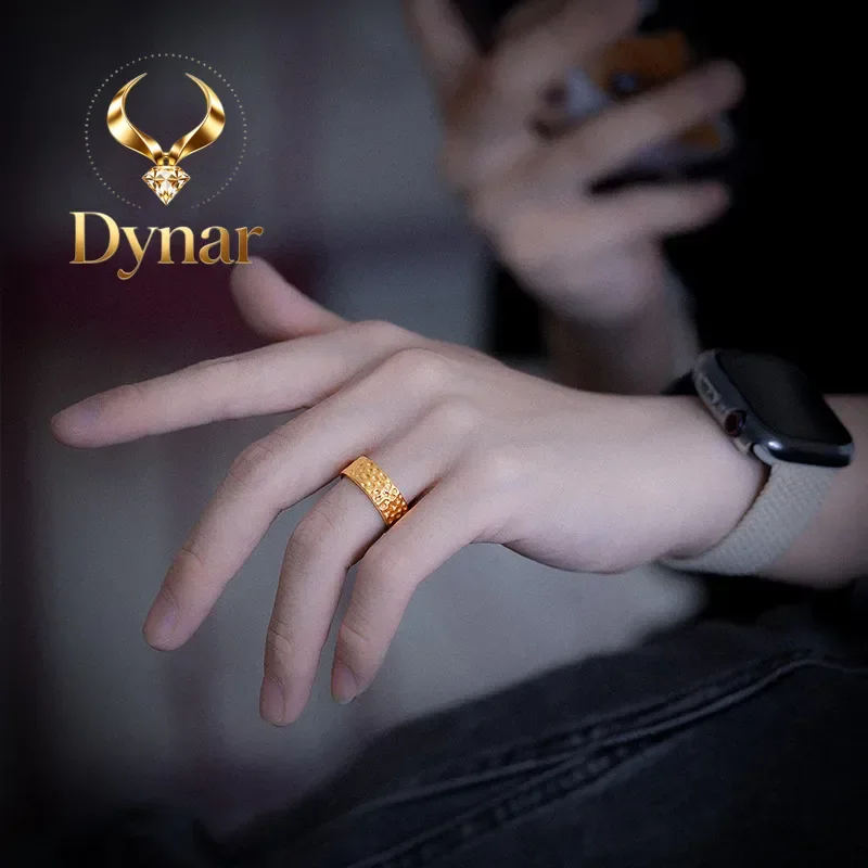 Dynar Jewelry   Luxury Hammer Pattern Ring for Couples 9999 24K Real Gold Personalized Wind Hammer Pattern Textured Plain Rings