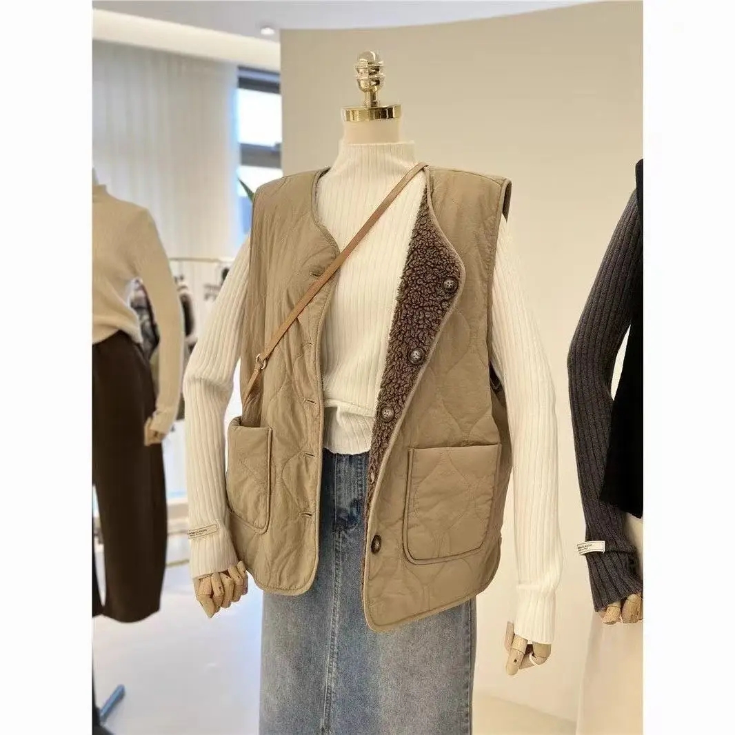 سترات صدريات سترة نسائية رفيعة بدون حمالات خريف من الفلانيل بأزرار سفلية مناسبة للترفيه مبطنة كلاسيكية بسيطة وأنيقة تناسب الجميع