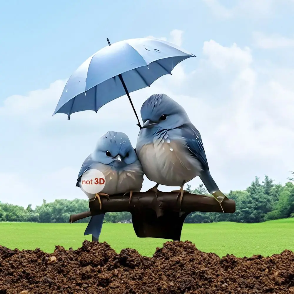 

New Acrylic Blue Bird with Umbrella 2D Flat Waterproof Garden Stake Easy Installation Lawn Decor Outdoor