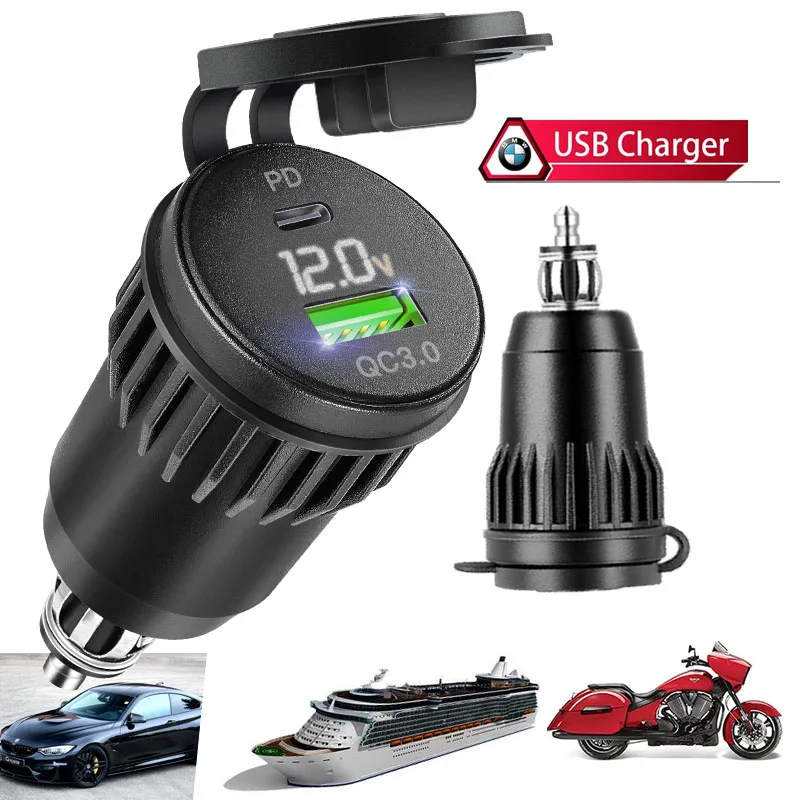 Quick Charge 3.0 USB socket din usb motorcycle adapter Outlets Marine Motorcycle usb 12v automotiva usb charger For BMW