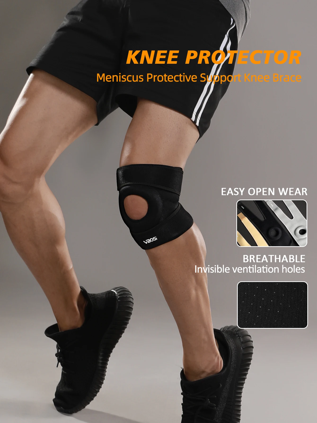 1 Piece Women Men Adjustable Knee Support Patellar Protection with Breathable Holes for Basketball Running Weightlifting