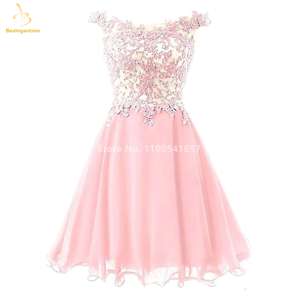 Bealegantom Sexy Lavendel Korte Chiffon Thuiskomst Jurken Kant Appliques Mini Prom Party Cocktailjurk Vestidos De Graudation