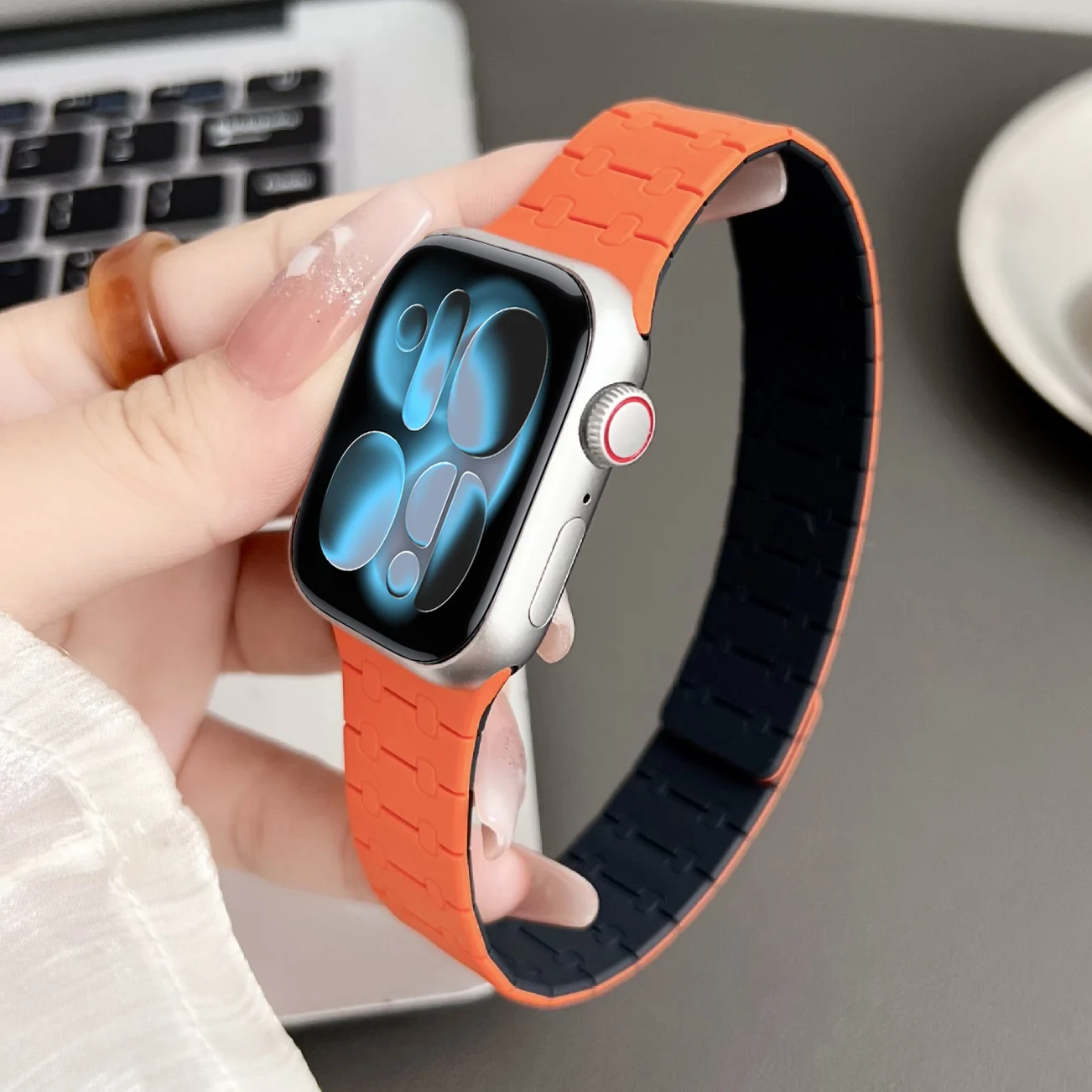 Magnetic Silicone Strap For Apple Watch Ultra 3/2 49mm 46mm 42mm 44mm 45mm 40mm 41mm Bracelet For iWatch Series 11 10 9 SE Band