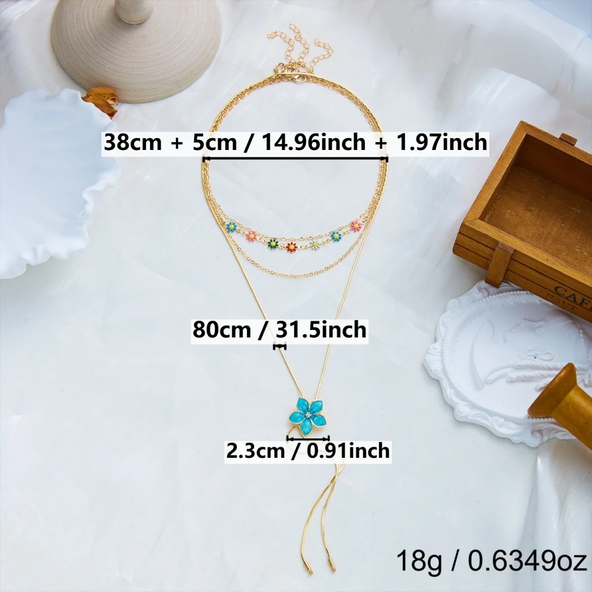 Süße, bunte Emaille-Halskette mit winzigen Gänseblümchen, Schlangenkette, Y-förmiger Quaste und simulierten Perlen für Damen, florales Choker-Schmuckstück – Detail 30
