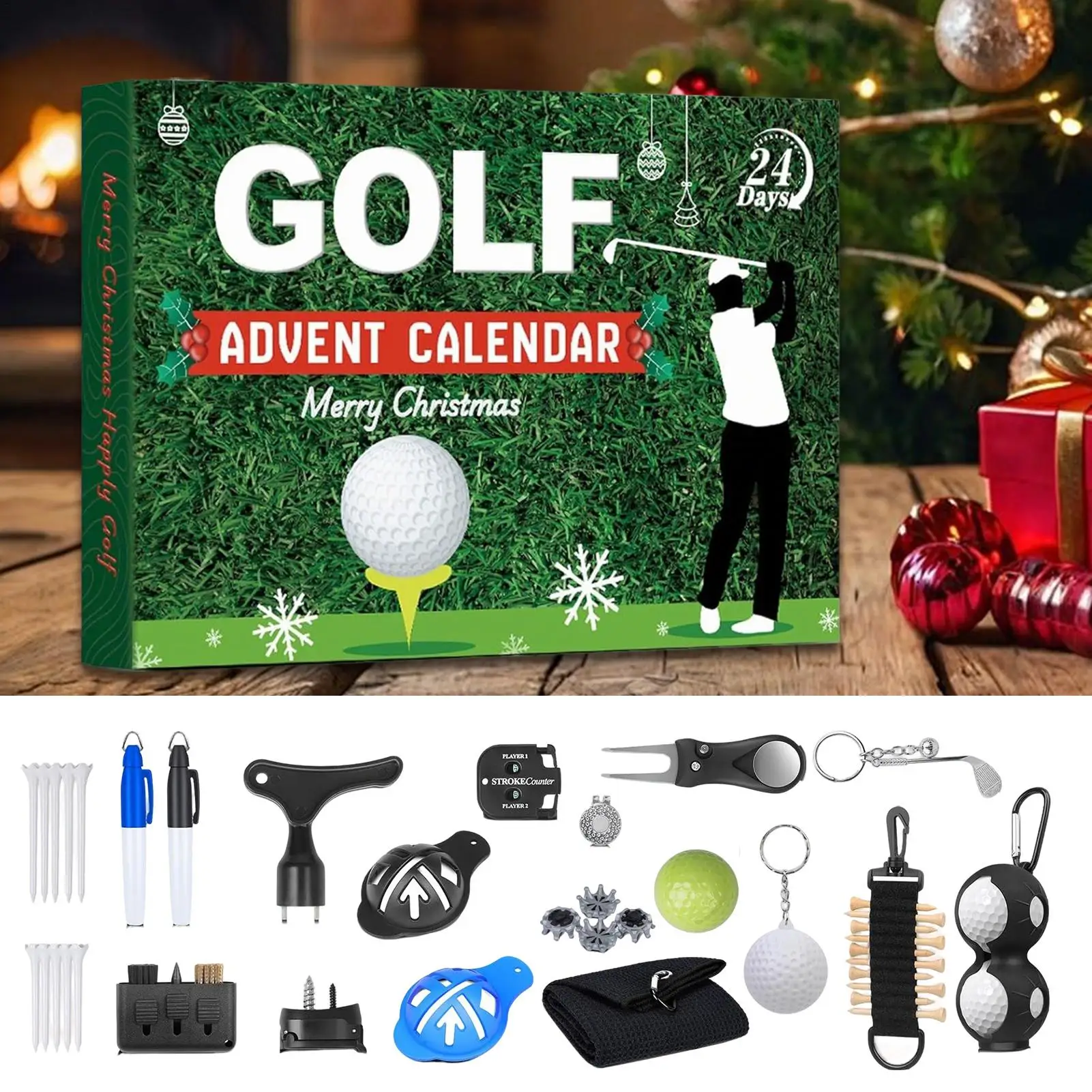 

Christmas Calendar Countdown to Christmas 24 Boxes Accessory Set Golf Themed Design for Men Women Boys Girls Stocking Stuffers