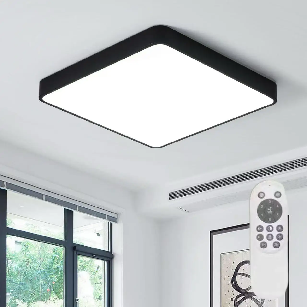 

19.6 inches LED Ceiling Light with Remote Control and Wall Switch Stepless Dimming 36W for Office Bedroom Kitchen Hallway Black