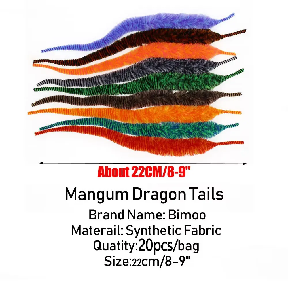 20 Stück 22cm Mangum Drachenschwanz Fliegenbindematerial für Hecht, Muskie, Salzwasser-Angeln, Köderfisch-Streamer, Fliegen-Schlangenschwanz, Chenille – Detail 3