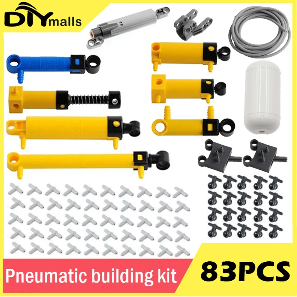 83pcs MOC Technical Hose Air Pump Tank Push Rod Putter Switch Piston With legoeds Pneumatic Parts 42043 47225 61904 9641