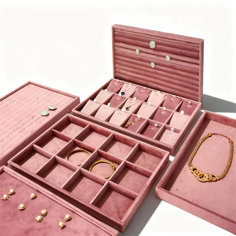 High Quality Velvet Jewelry Storage Display Tray Organizer For Rings Earrings Necklaces Bracelets Pendants Retail Counter Shooti