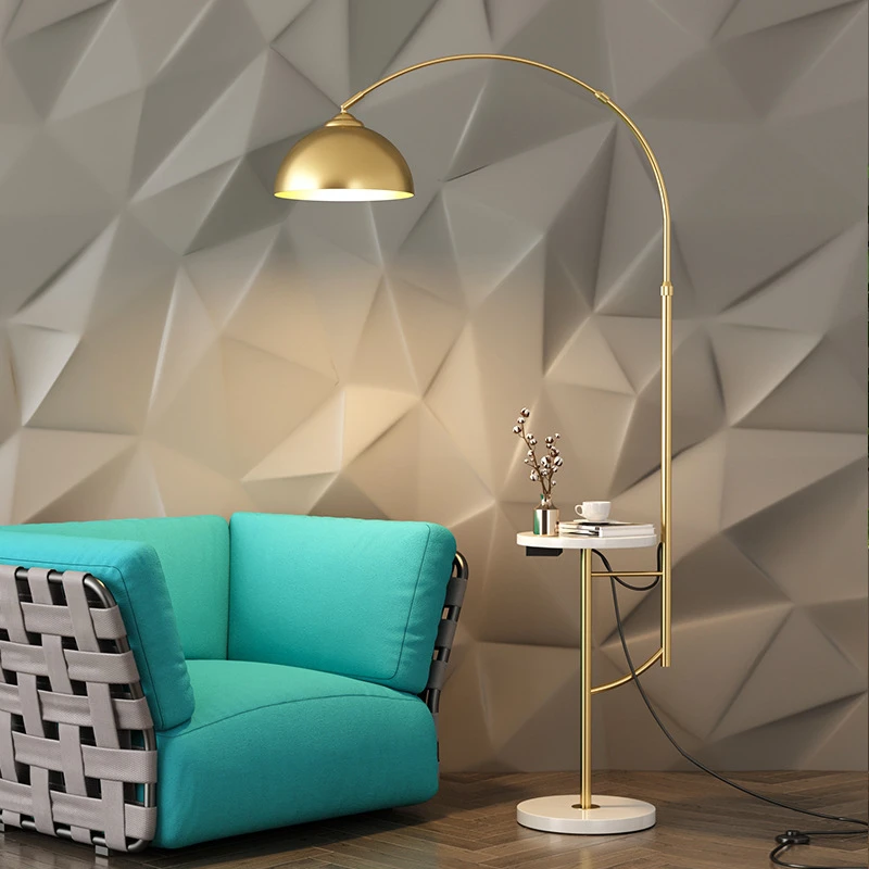 Light Luxury Gold and Black Marble Floor Lamp Hotel Room Bedside Drawer Locker Coffee Table Vertical Fishing Light