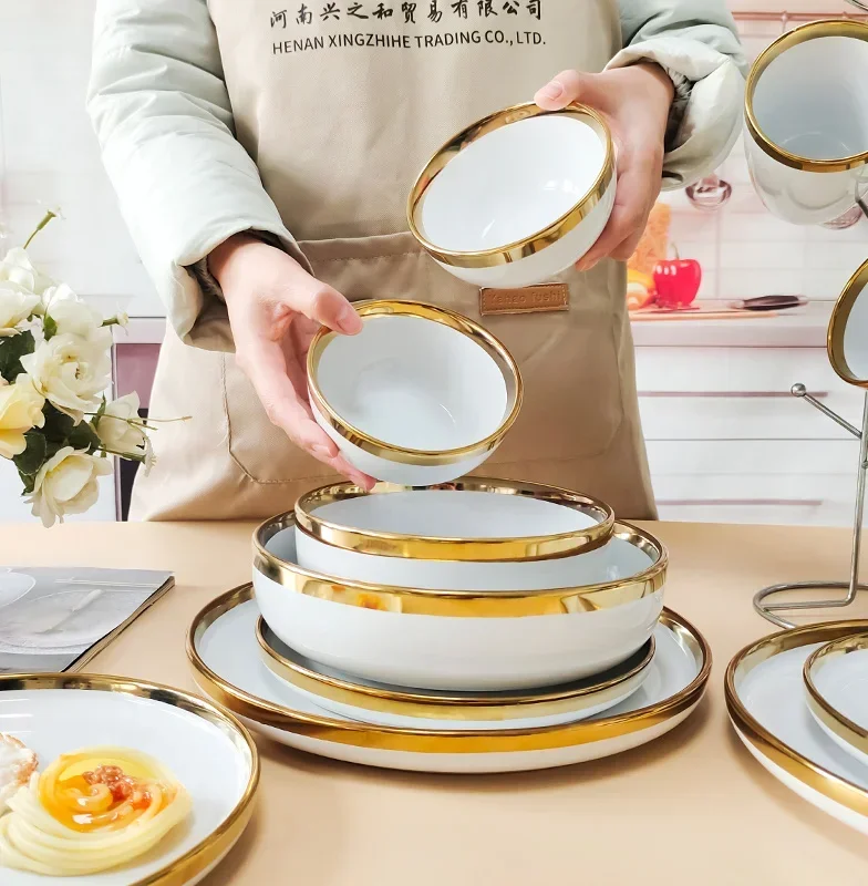 Conjuntos de jantar de porcelana utensílios domésticos cerâmica catering servindo pratos louça luxo para restaurante