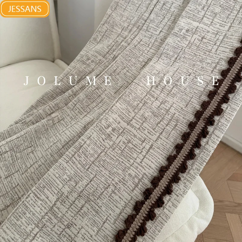Premium Gray Jacquard Chenille Thick Blackout Curtains for Customized Bedroom and Living Room Partition Curtains