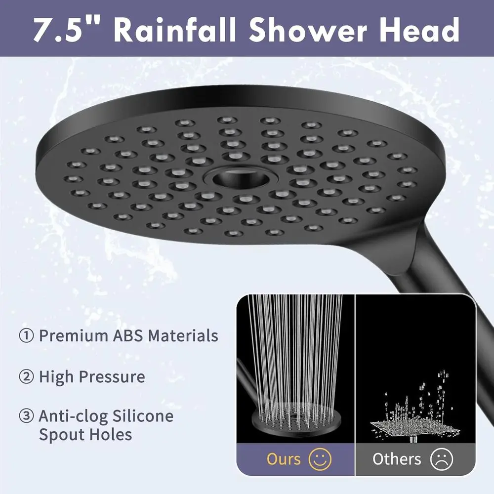 Dual Shower Heads with Handheld Spray, 7.5 Rainfall and 9 Fixed Head, Matte Black Finish