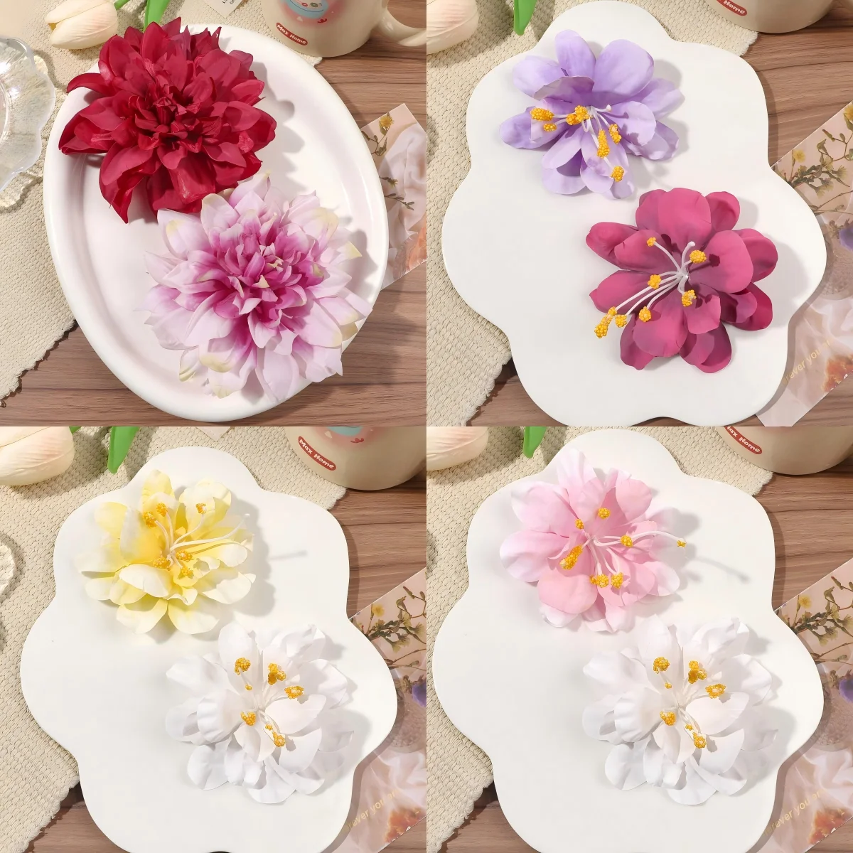 2 Stück rosa weiße Blumen-Haarspangen für Damen, Haar-Accessoires, Boho-Braut-Haarnadel, Brosche, Kopfschmuck für Hochzeit