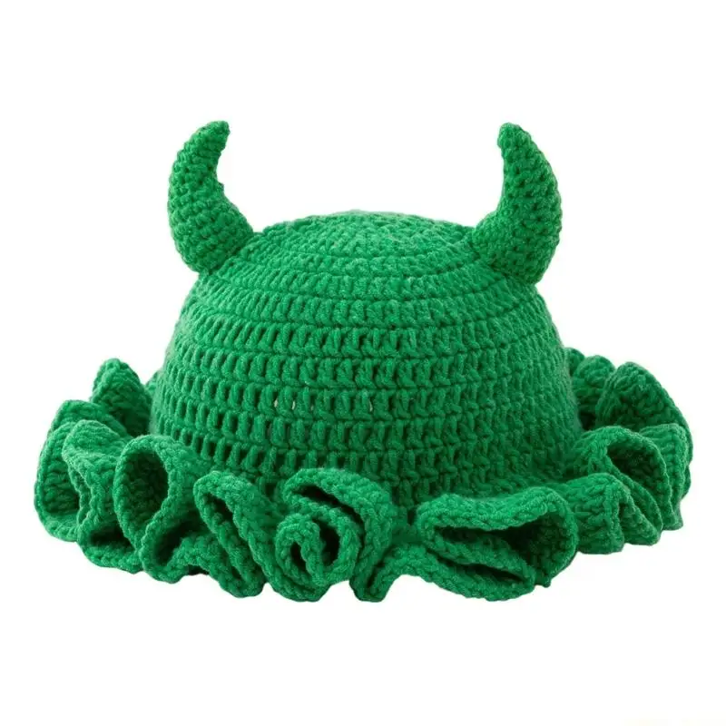 31BF Women Crocheted Skull Cap with Ruffled for Cold Weather Photo Wear