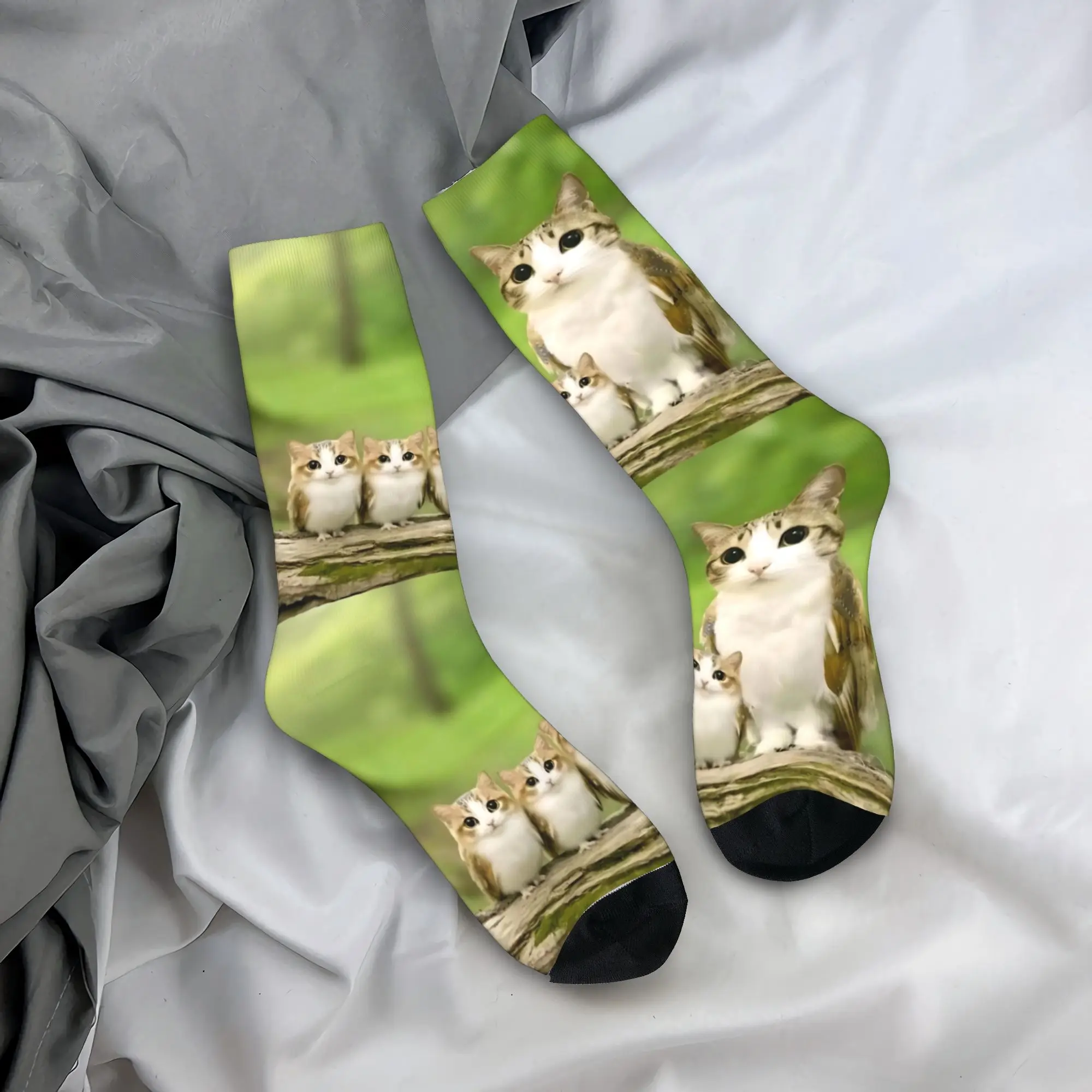 New Male Men Socks Casual Cute Cat Owl Meowl Meme Sock Polyester  Graphic Women Stockings Spring Summer Autumn Winter