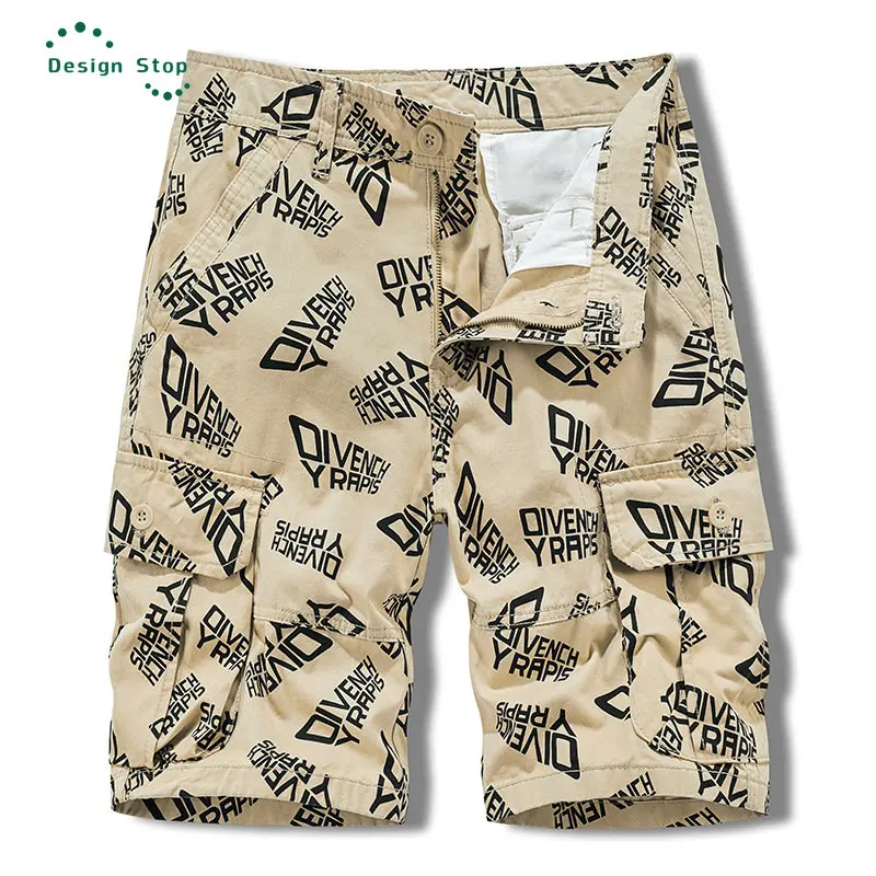 Men's Summer Cargo Shorts Male Multiple Pockets Casual Cotton Beach Shorts Loose-Fitting Cargo Shorts for Men