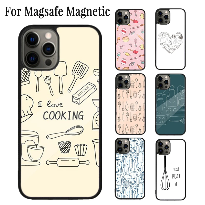 Love Baking Chef Knife Magnetic Phone Case Coque For iPhone 16 15 14 Plus 13 12 Mini 11 Pro Max Magsafe Wireless Charging Cover