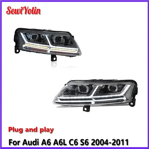 Car LED Headlight Light Assemblies For Audi A6 A6L C6 S6 2004-2011 Auto Fog DRL Brake Turn Signal Lamp Plug and Play
