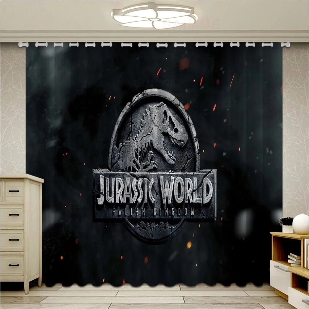 Fashion Jurassic Park Dinosaur Window Blackout Curtains For Living Room Cartoon Kids Blinds Finished Drapes Rings Top