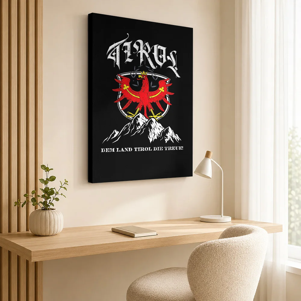 Tirol Eagle Heraldic Emblem Wood Framed Canvas Poster Customized Photo Red And White Cultural Graphic Wall Art For Living Room