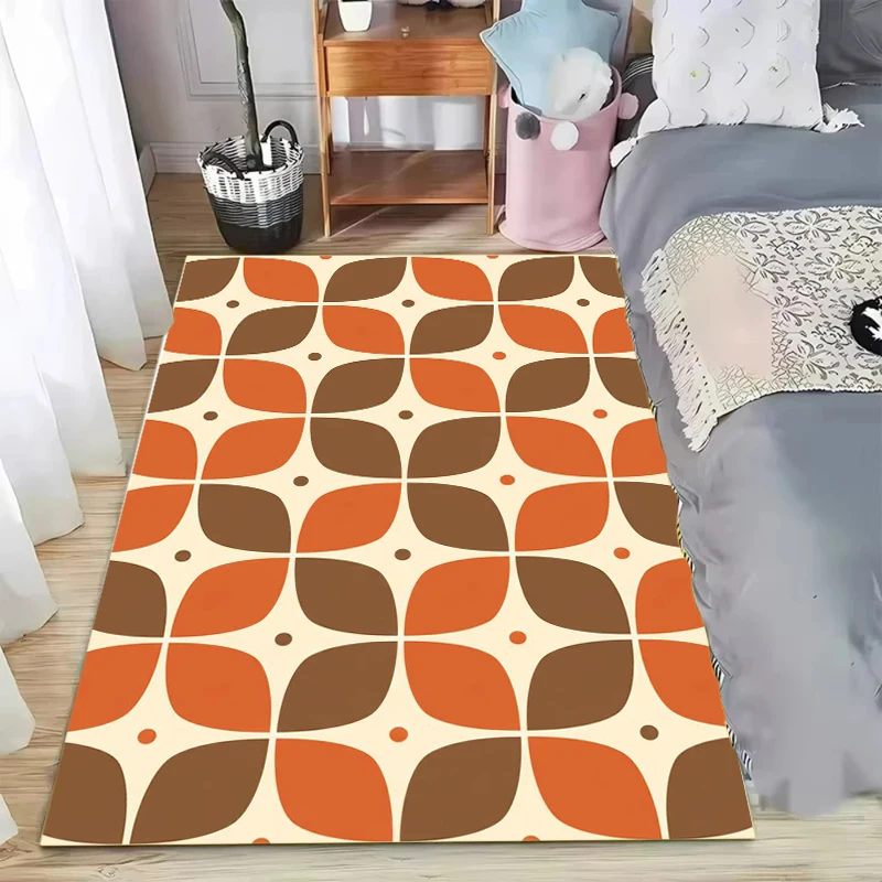 Mid‑Century Clover Geometric Area Rug Retro Stylized Floral Graphic Floor Rug for Living Room Bedroom Modern Interior Decoration