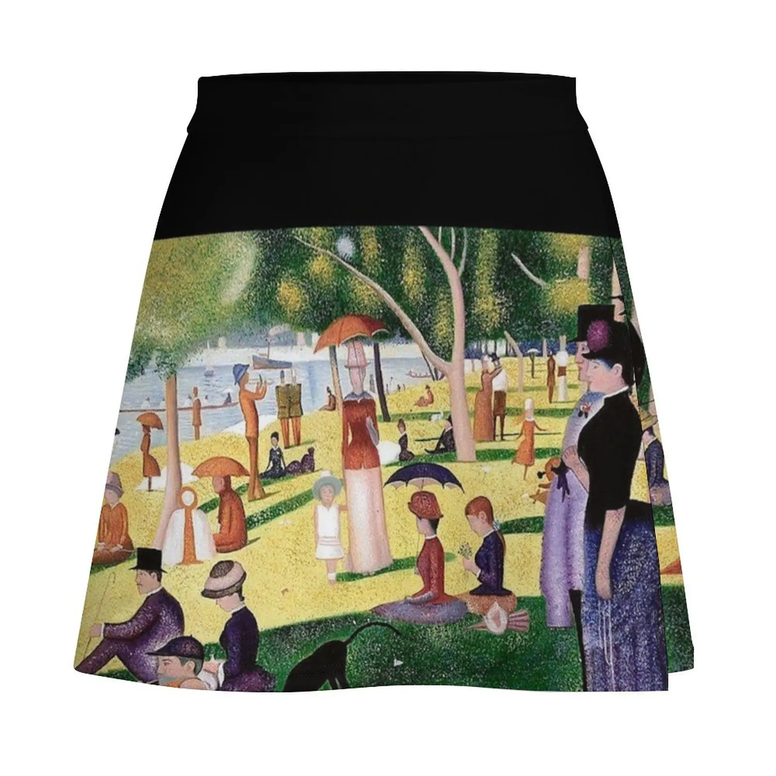 Georges seurat um domingo tarde na ilha de la grande jatte famosa pintura mini saia roupas de luxo feminino mini saia