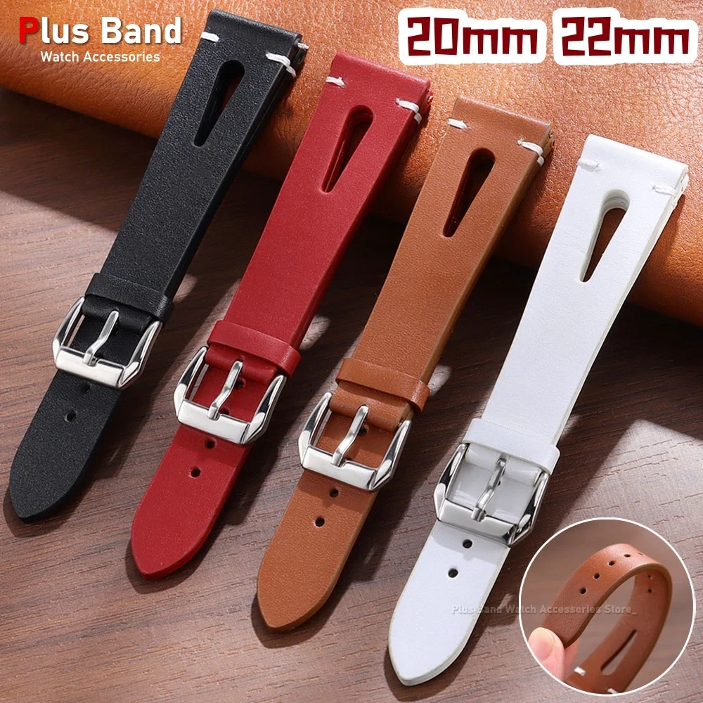 20mm 22mm Breathable Holes Leather Watch Strap for Omega for Samsung Watch7/6/5/4 Watchband Universal Retro Bracelet Men Women