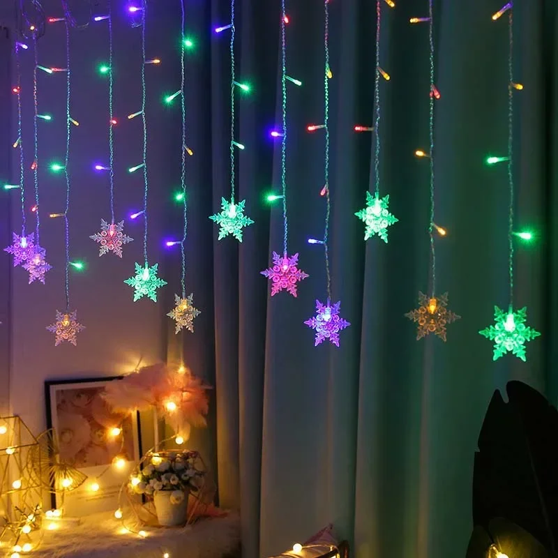 3.2m Christmas Snowflake LED String lights Flashing Lights Curtain Light Waterproof Christmas Fairy Light Holiday Party Decor