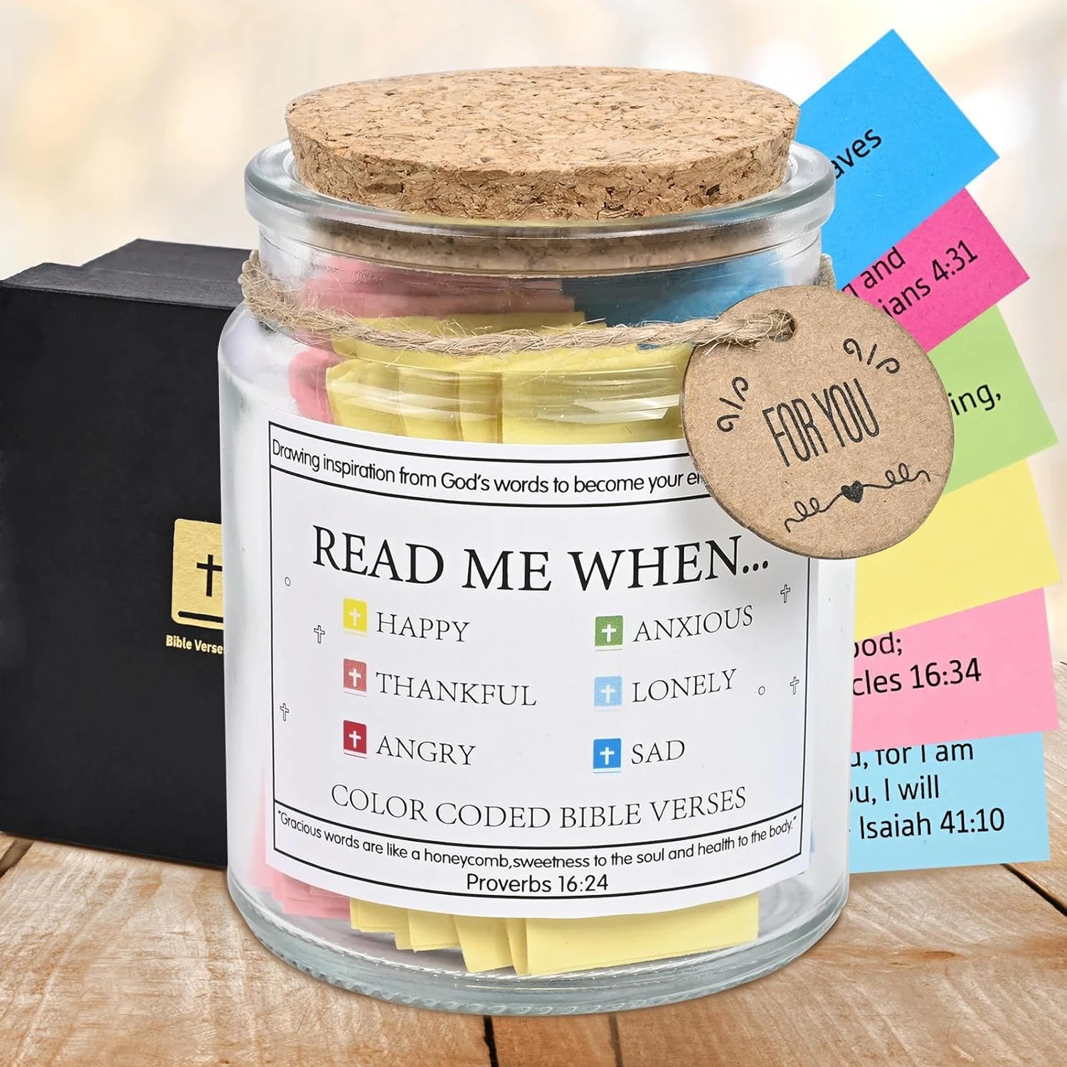 Requesto de oración, versículos de la Biblia, tarro, versículos de la Biblia para emociones, sentimientos, tarjetas de versículo, regalos de la Biblia cristiana, regalo de iglesia para mujeres y hombres