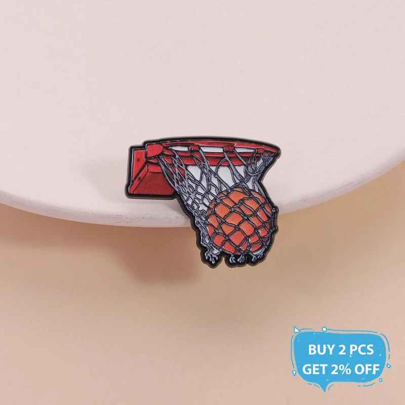 Sport Basketball Hoop and Ball Enamel Pin Dunk Scored a Goal Basketball Fans Brooch Lapel Badge Fashion Jewelry Gift for Friends