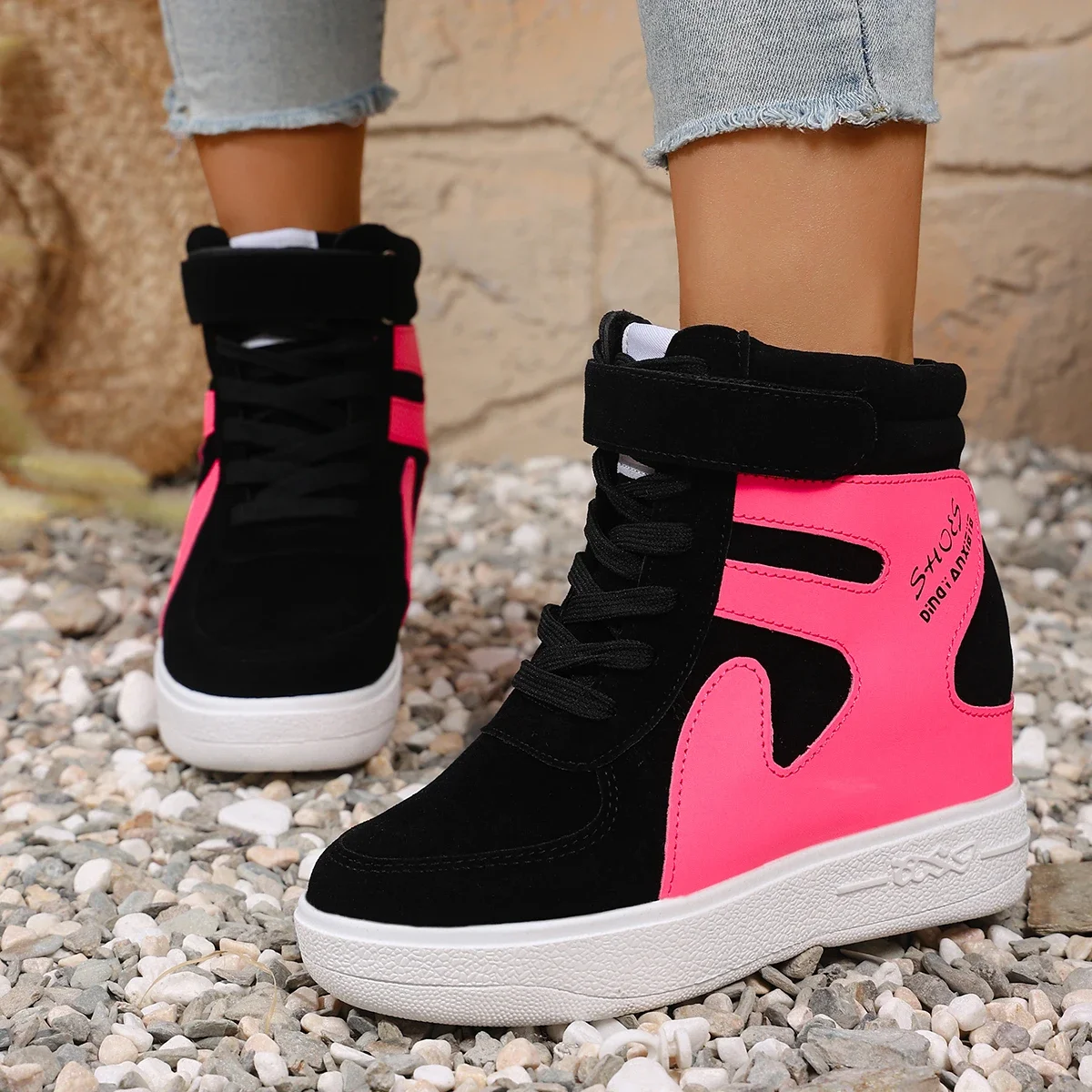 

Women Sneakers Comfortable Wedges Shoes Female High Top Platform Casual Sneakers Autumn Internal Increase Vulcanize Women Shoes