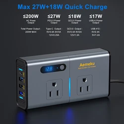 110V 자동차 인버터, DC 12V-AC 110V 220V 200W 컨버터, 자동 전원 어댑터, C타입 USB 고속 충전 스테이션, 변압기 액세서리