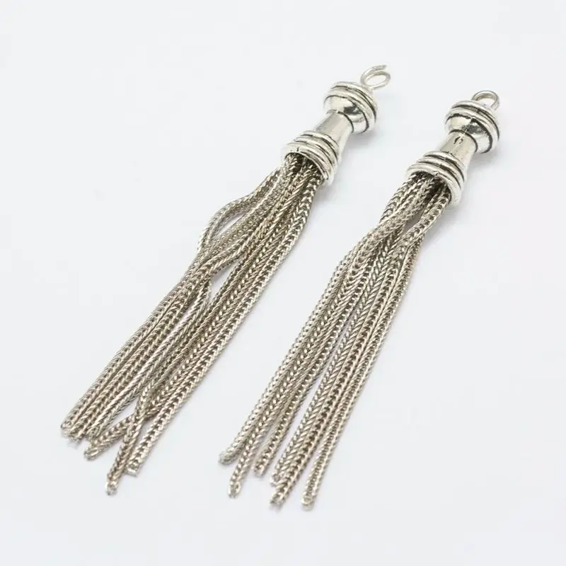 5pcs Brass Chain Tassel Pendants with Alloy Caps for DIY Jewelry Making Antique Silver 80~84x9mm Hole: 3mm