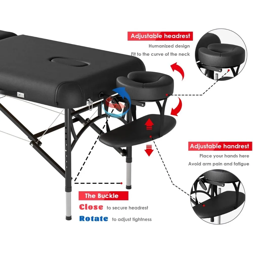 CLORIS-Table de Énergie Professionnelle, Portable, 2 Pliables, Légère, pour le Visage, Lit de Tatouage Spa, Réglable, de 84 Pouces