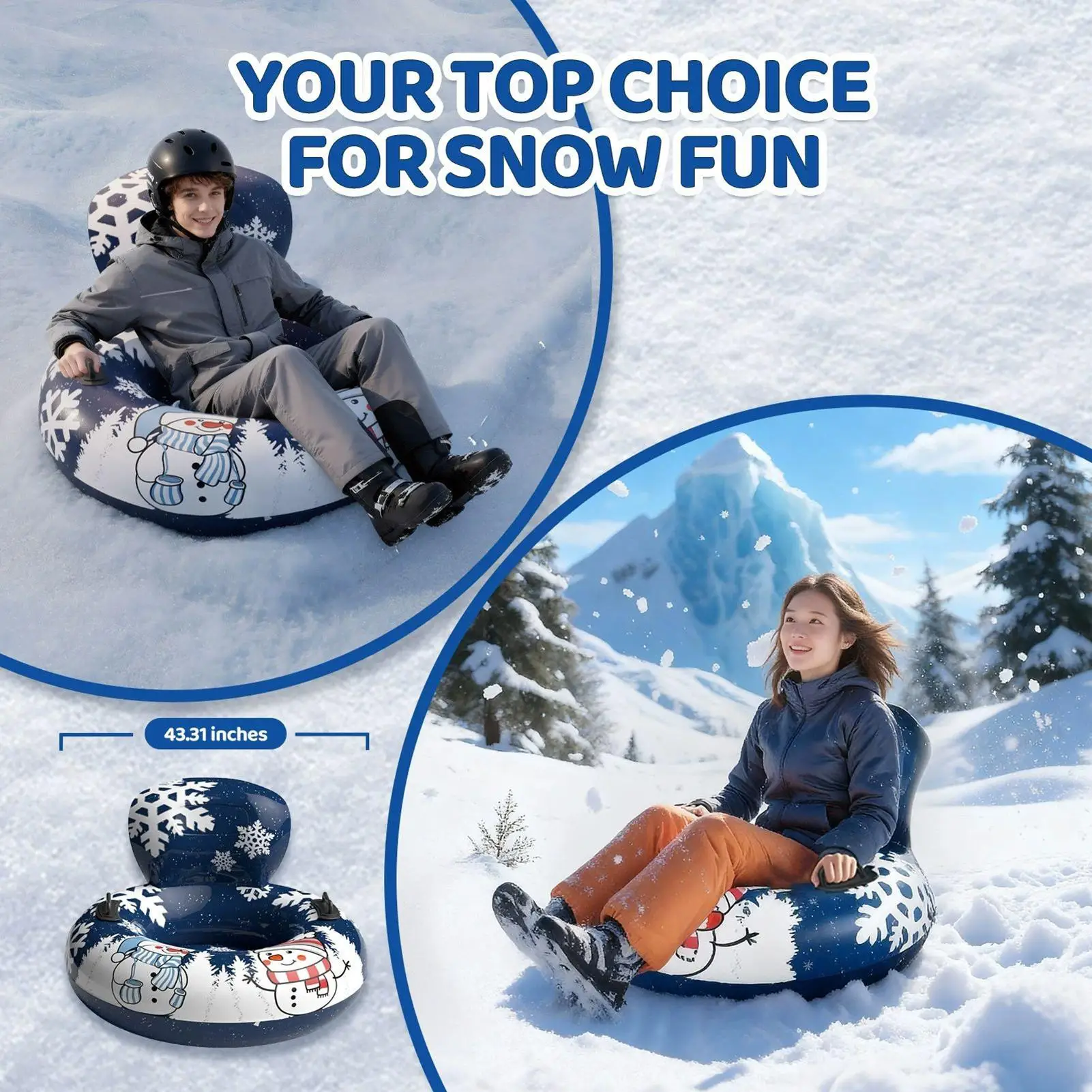 

Heavy Duty Snow Tube Inflatable Snow Ring With Handle Outdoor Sledding Ring For Outdoor Winter Driveway Walkway Pool Gathering