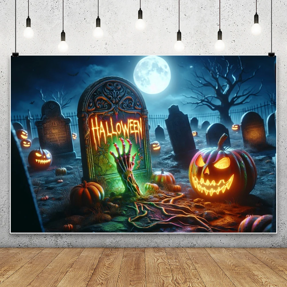 ハロウィン写真背景ホラーナイトムーンナイト怖い墓地カボチャランタン不気味なパーティー背景写真スタジオ小道具