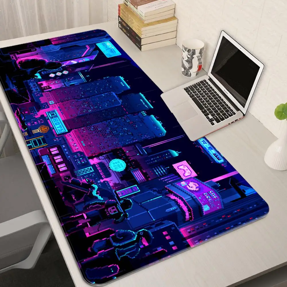 City Neon Pixel Large Mouse Mat Gaming Mousepad Gamer Mousepads Rubber Keyboard Mats Desk Mats XXL Big Mouse Pads 600x1200mm