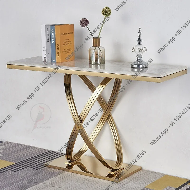PC Marble stainless steel porch table, simple modern titanium, decorated against the wall, light luxury porch cabinet strip tabl