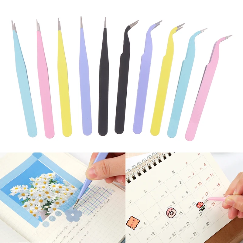 Nail Art Decor Eyelashes Tweezers Colored Tweezer For Scrapbook Sticker Tape Picking Diy Journal Album Stainless Clip Diy Tool