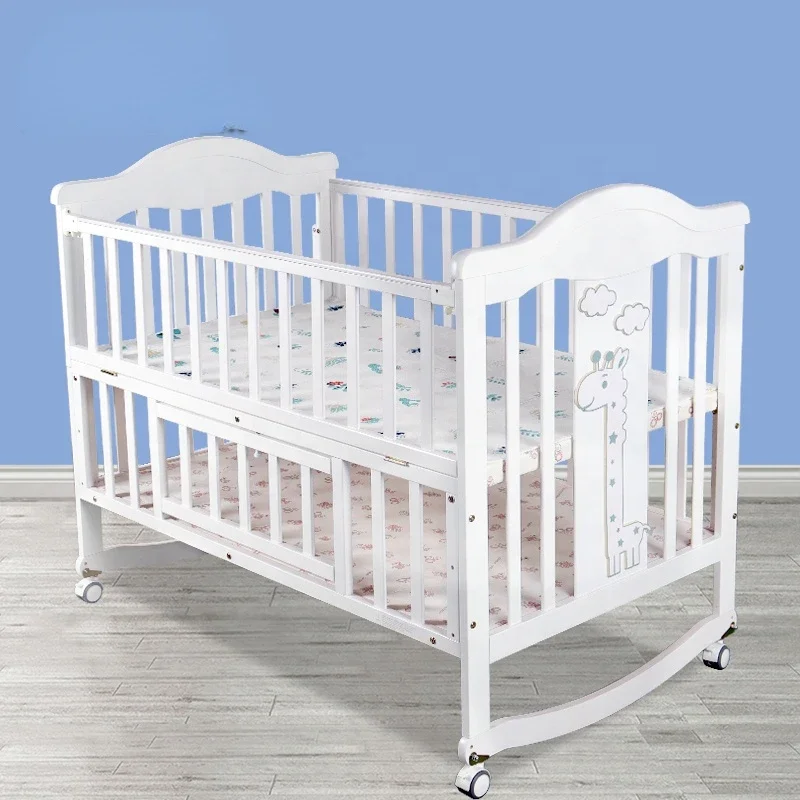 

3 in 1 White Pine Wood Kids Cribs Multi-functional Portable Baby Beds For New Born Wood