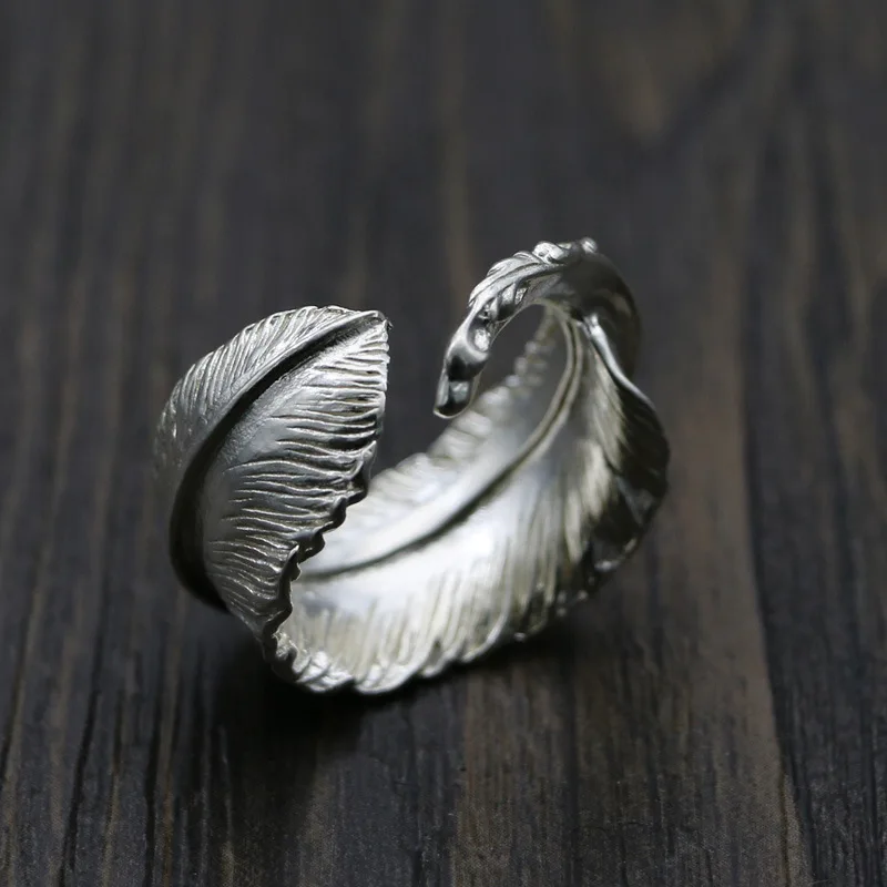 

Takahashi Sterling Silver Feather Ring with Ring Finger Male Opening Silver Ring Female Ethnic Style Fashion Temperament Jewelr