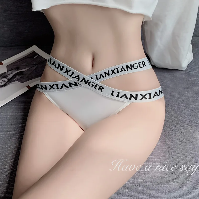 

Women's Simple Cotton Underwear Panties Comfortable Sports Widening English Alphabet Panties Cross Low Waist Thong Ladies Briefs