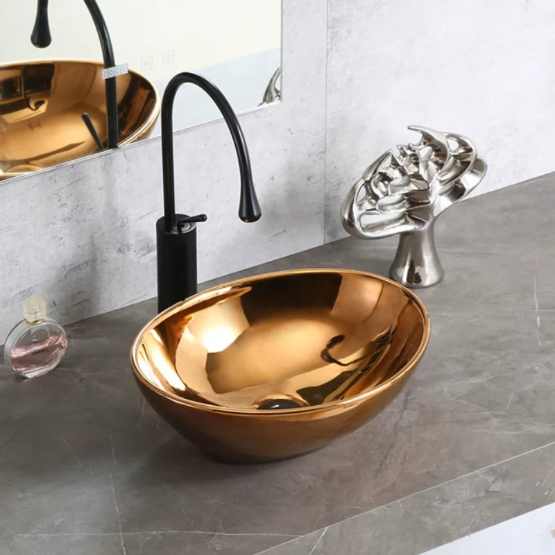 

Luxury bathroom handrinse sink ceramic golden electroplated wash art basin