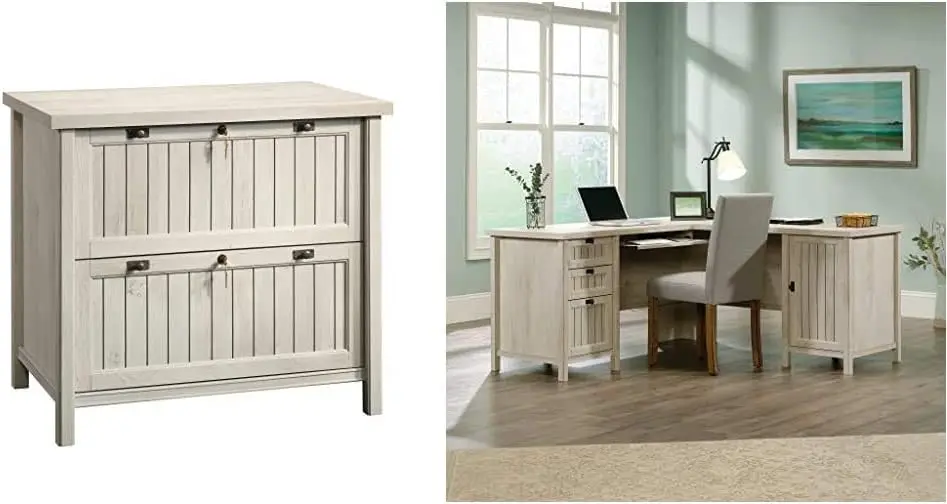 Costa Lateral em forma de L Desk, giz Chestnut Finish