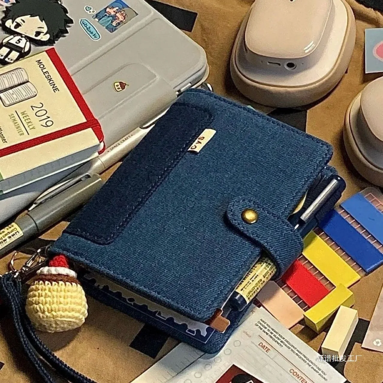 A7 Retro Denim Stoff Leder Blau Binder mit Innenseite PU Clip-on Notizbuch Loseblatt-Notizbuch – Detail 3